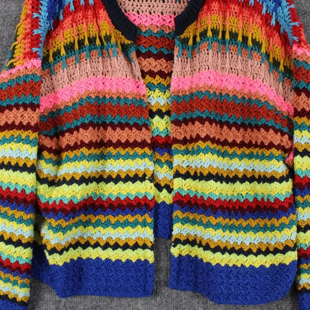 Moth Sweater Small Betty Knit Cardigan Multicolor Crochet Open Knit Boho Artsy - Picture 8 of 15